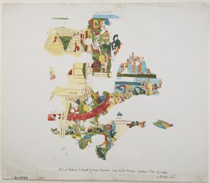Veggmaleri fra et hvelv i et stort kammer i Casa de Monjas, Chichen Itza, Yucatan, Mexico (akvarell) av Adela Breton