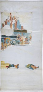 Akvarell på linpapir Sporing av veggmaleri fra et hvelv i et stort kammer, Casa de Monjas, Chichen Itza, Mexico (akvarell og kroppsfarge) av Adela Breton
