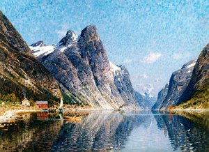 En norsk fjordscene'.