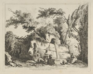 Tittelside fra Ulike utsikter hentet fra naturen... i omgivelsene til Rom..., 1700-tallet. av Adélaide Allou