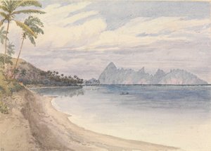 #39;Eimeo [Moorea] fra nær Papeiti [Tahiti, Society Islands], 25. august av Admiral Sir Edward Gennys Fanshawe