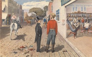«Mr. Rust, redaktør for «Pacific Star», og broren hans, dr. Rust, utenfor en saloon i Sacramento City [California], september 1851»