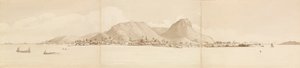#39;Panorama of Raiatea, 1. september 1849. Tahaa til høyre [Society Islands]#39;