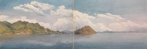 Taboga, Panamabukten - Pericoøyene, høyde over Panama og så videre i det fjerne, mars 1850 (akvarell) av Admiral Sir Edward Gennys Fanshawe