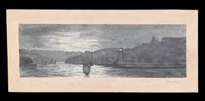Tynes munning, med North Shield og South Shield, i måneskinn, ca. 1840 (akvarell, utskraping, papir) av Admiral Sir Edward Gennys Fanshawe