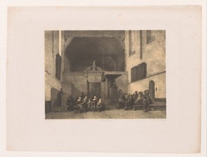 Kirkeinteriør med figurer