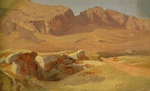 I Sabinefjellene (olje på papir montert på kort) av Adolf Carl