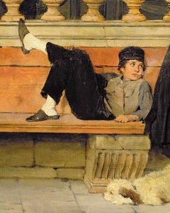 St. Marks, Venezia, detalj av en gutt som røyker olje på lerret detalj av 100405 av Adolf Echtler