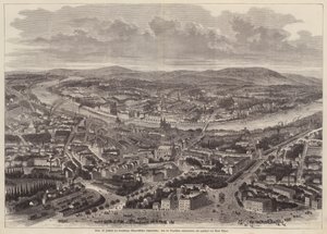 Fugleperspektiv av Basel, Sveits (gravering) av Adolf Eltzner