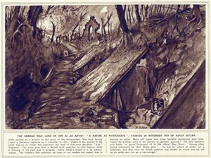 En kløft ved Wytschaete, malt i november 1914, publisert i #39;The Illustrated War News#39; av Adolf Hitler