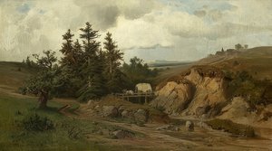 Landskap med en trebro. 1858 av Adolf Kosárek