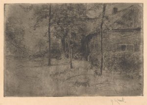Farmhouse med stråtak av Adolf le Comte (signed by artist)