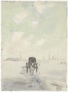 Vinterlandskap med hest og vogn