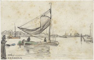 Seilskip på Zaan nær Zaandam av Adolf le Comte
