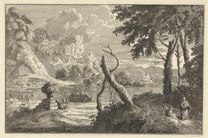 Arkadisk elvelandskap med knust tre Italienske og tyske landskap (serietittel)