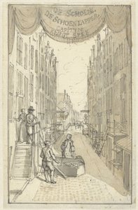 Design for tittelsiden til stykket De Schoenlapper-Capityn eller Krispyns Koddige Schakinge
