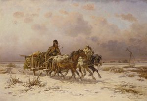 En bonde i en slede som kjører tre hester av Adolf van der Venne
