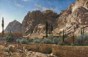 St. Catherines kloster på Sinai-fjellet (olje på lerret) av Adolf von Meckel