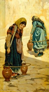 Vannbærere av Adolfo Belimbau (1845-1938), olje på panel, 33x18 cm, ca 1881