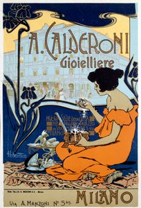 Reklameplakat for gullsmeden Calderoni i Milano, c1920 av Adolfo Hohenstein