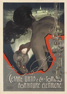 Reklameplakat produsert for det italienske lysforsyningsfirmaet Cesare Urtis & Co. i Torino, 1889