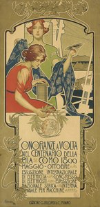Plakat som reklamerer for utstillingen av elektriske produkter holdt til ære for 100-årsjubileet for fødselen til Alessandro Volta
