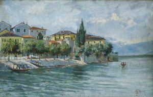 Lake Maggiore Landscape (olje på lerret) av Adolfo Polaroli
