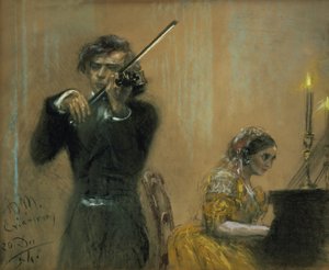Clara Schumann (1819-96) og Joseph Joachim på konsert av Adolph Menzel