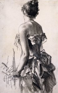 bakfra av en kvinne; Sett bakfra av en dame, 1888 av Adolph Menzel