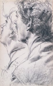 Lederen til en ung mann i profil til venstre, 1884 av Adolph Menzel