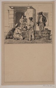 Fugler i fangenskap. Nei. 9 i Chr. Winther og M. Rørbye, "25 bilder for små barn" av Johan Adolph Kittendorff