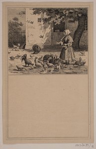 I hønsegården. Nei. 11 i Chr. Winther og M. Rørbye, "25 bilder for små barn" av Johan Adolph Kittendorff