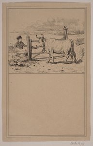 Kua og gutten. Nei. 12 i Chr. Winther og M. Rørbye, "25 bilder for små barn" av Johan Adolph Kittendorff