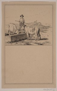 Kua ved vanning. Nei. 15 i Chr. Winther og M. Rørbye, "25 bilder for små barn"