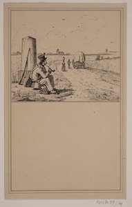Soldaten på tur. Nei. 13 i Chr. Winther og M. Rørbye, "25 bilder for små barn" av Johan Adolph Kittendorff