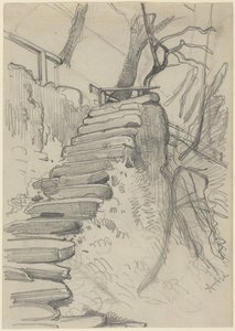 En trapp med steintrinn i en hage av Adolph Menzel