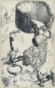 Hundehalsbånd til en «Saupacker» fra 1600-tallet, vist fra to vinkler og med detaljstudier, Historisk museum, Dresden av Adolph Menzel