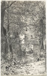 Landskap med en vaskekone av Adolph Menzel