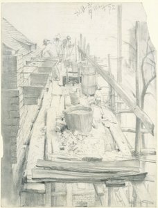 Murer i arbeid på et stillas av Adolph Menzel