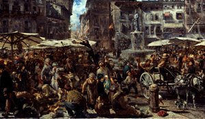 Piazza dErbe i Verona, 1884 av Adolph Menzel