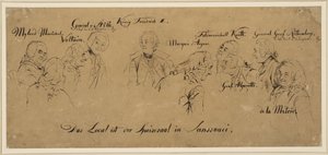 Rundbord: Spisesalen i Sanssouci, personnavn av Adolph Menzel