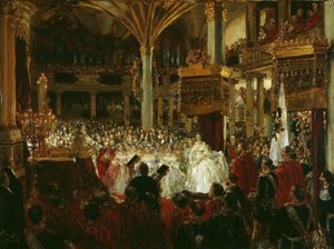 Kroningen av Vilhelm I som konge av Preussen på Königsberg slott i 1861, 1861. av Adolph Menzel