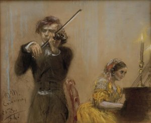 Clara Schumann og Joseph Joachim lager musikk av Adolph Menzel