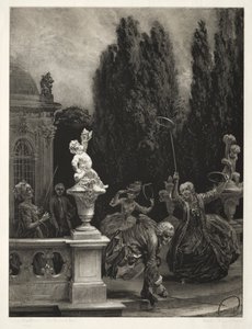 Essay om stein med pensel og skrape: Spille på Hoops on the Castle Terrace av Adolph Menzel