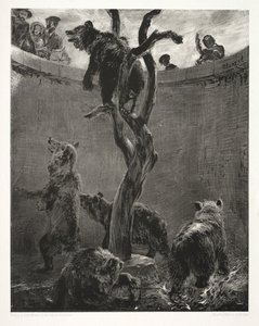 Essay om stein med børste og skraper: Bjørnegropen av Adolph Menzel