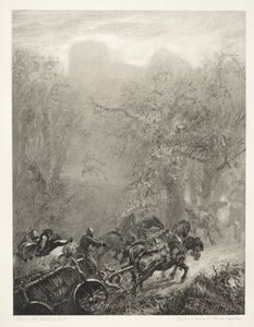 Essay om stein med pensel og skraper: Konvoien av fanger gjennom en skog av Adolph Menzel