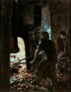 Selvportrett med en arbeider ved damphammeren av Adolph Menzel
