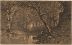 En Woodland River med en fisker av Adolphe Appian
