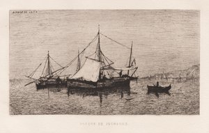 Fiskebåt, kystfart, italiensk kyst..., 1874. av Adolphe Appian