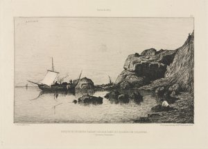Fiskebåt anløper ved klippene i Collioure, 1878.